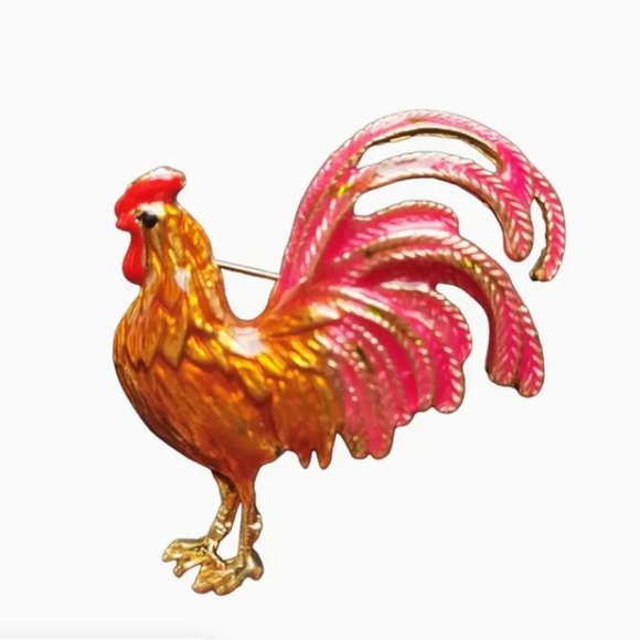 Big Tail Rooster Brooch Pin / Necklace Pendant - Picture 6 of 6